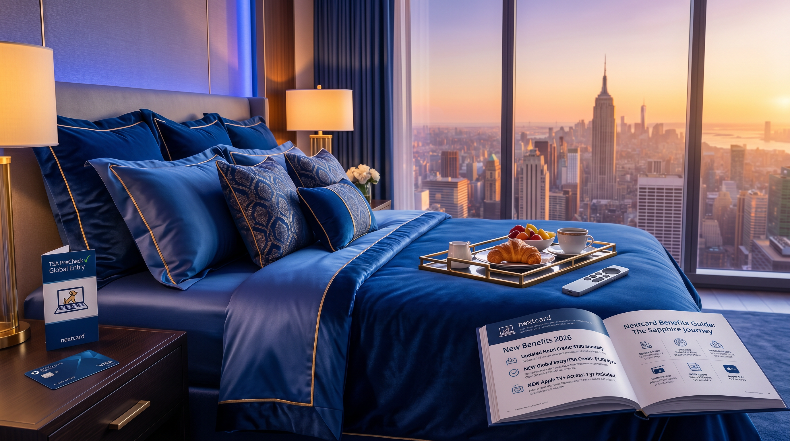 Premium hotel room with travel guide open